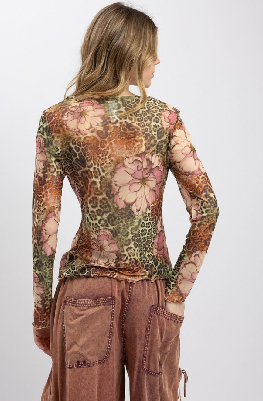 Leopard Mesh with Floral design