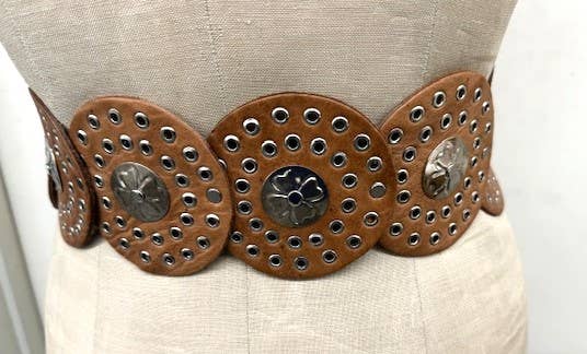 Leather belt disc shape B100 Tan (natural)