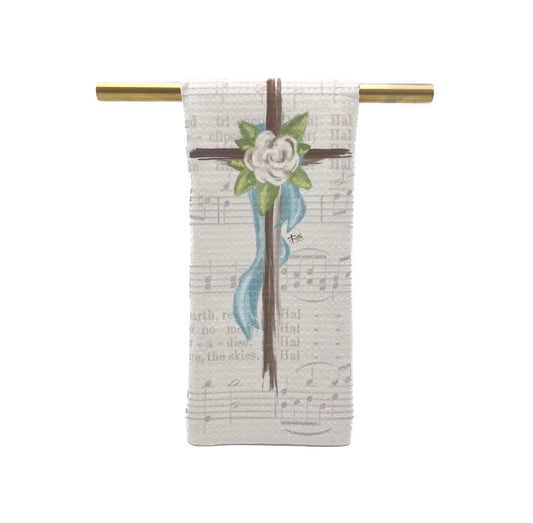 Easter Hymn Cross Tea Towel