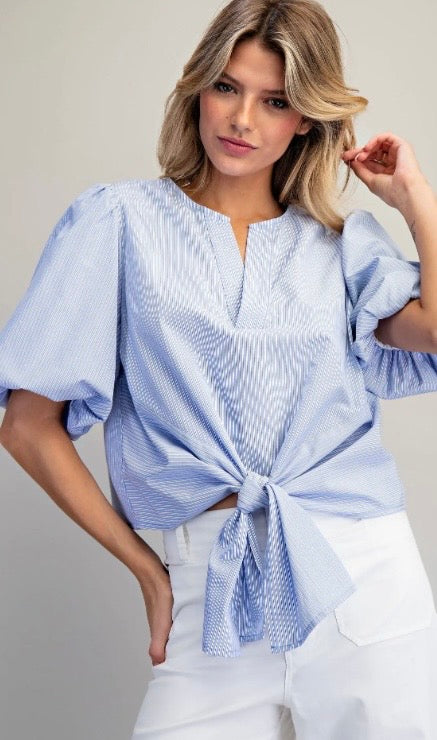 Striped Self Tie Blouse