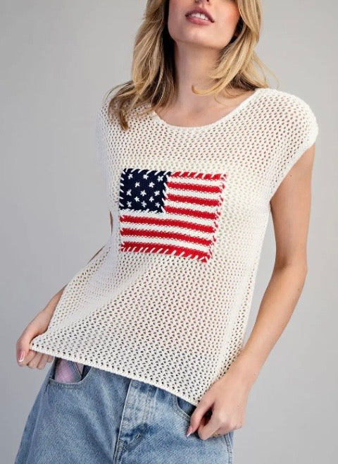 Stars & Stripes Knit Cap Sleeve Top