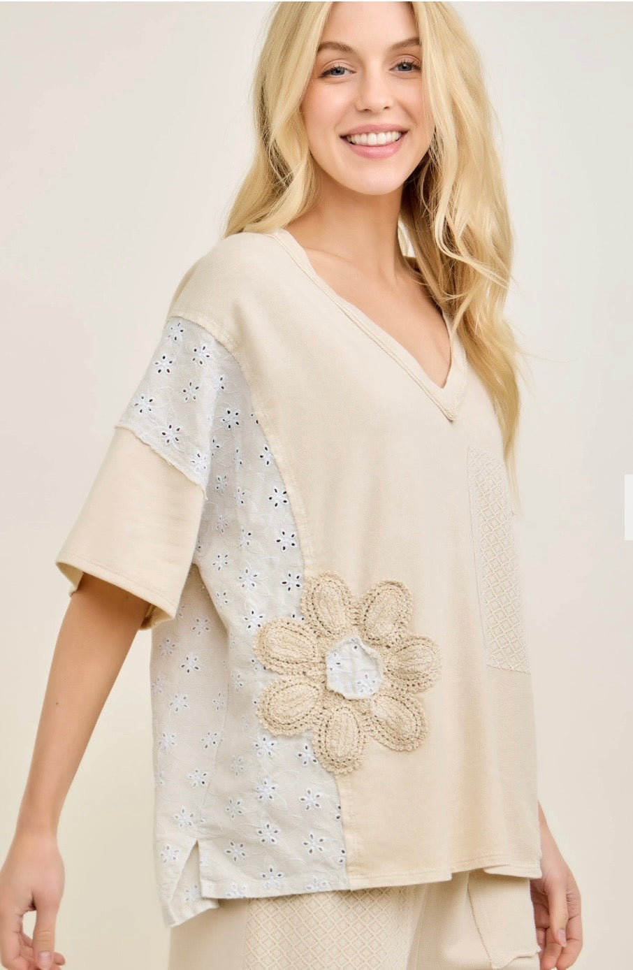 JHer Patchwork Top-Natural