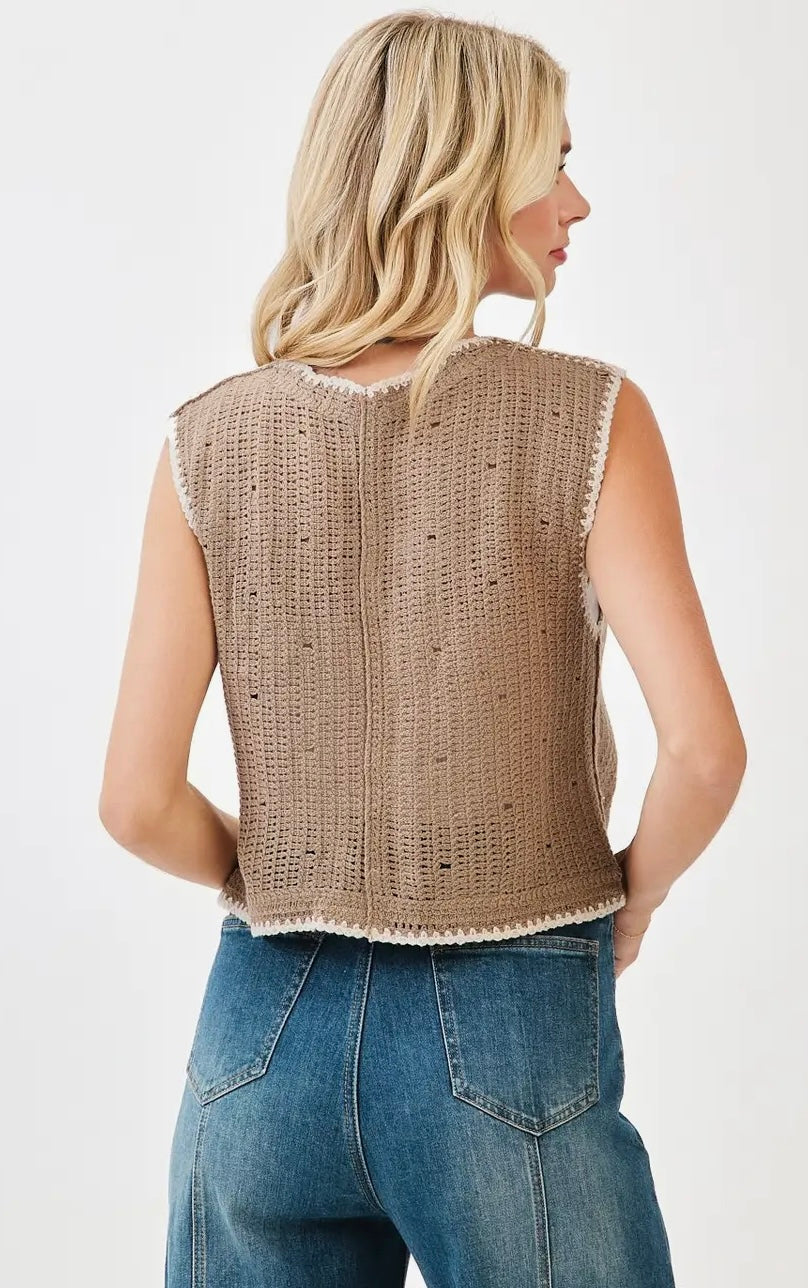 Floral Embroidery Sleeveless Vest Crochet Top