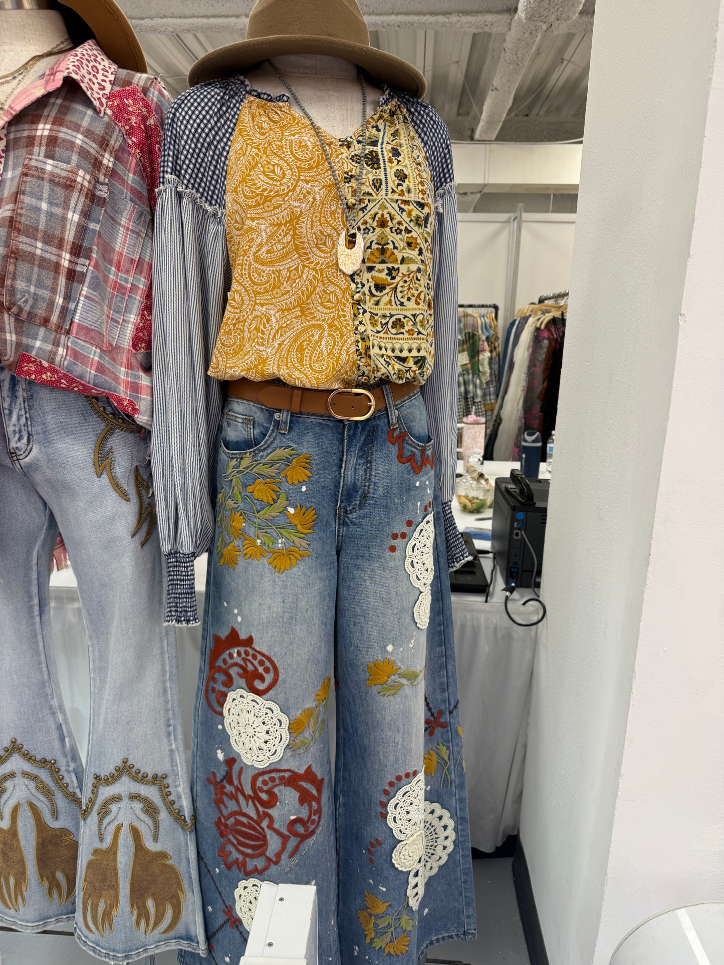 Button Front Multicolored Mixed Blouse
