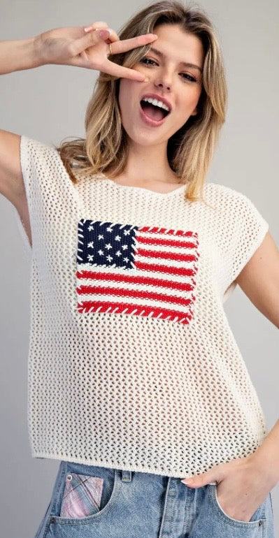 Stars & Stripes Knit Cap Sleeve Top