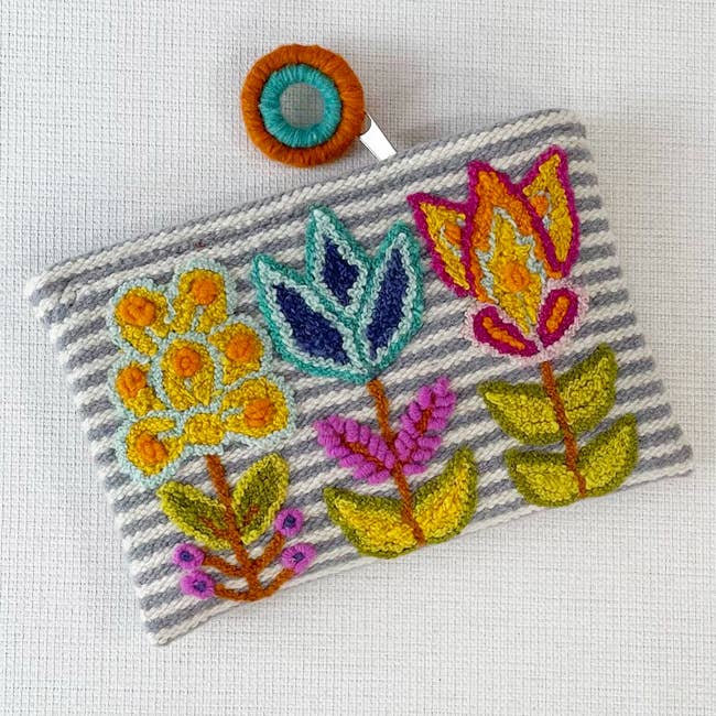 Flowers Stripes Embroidered Wool Pouch