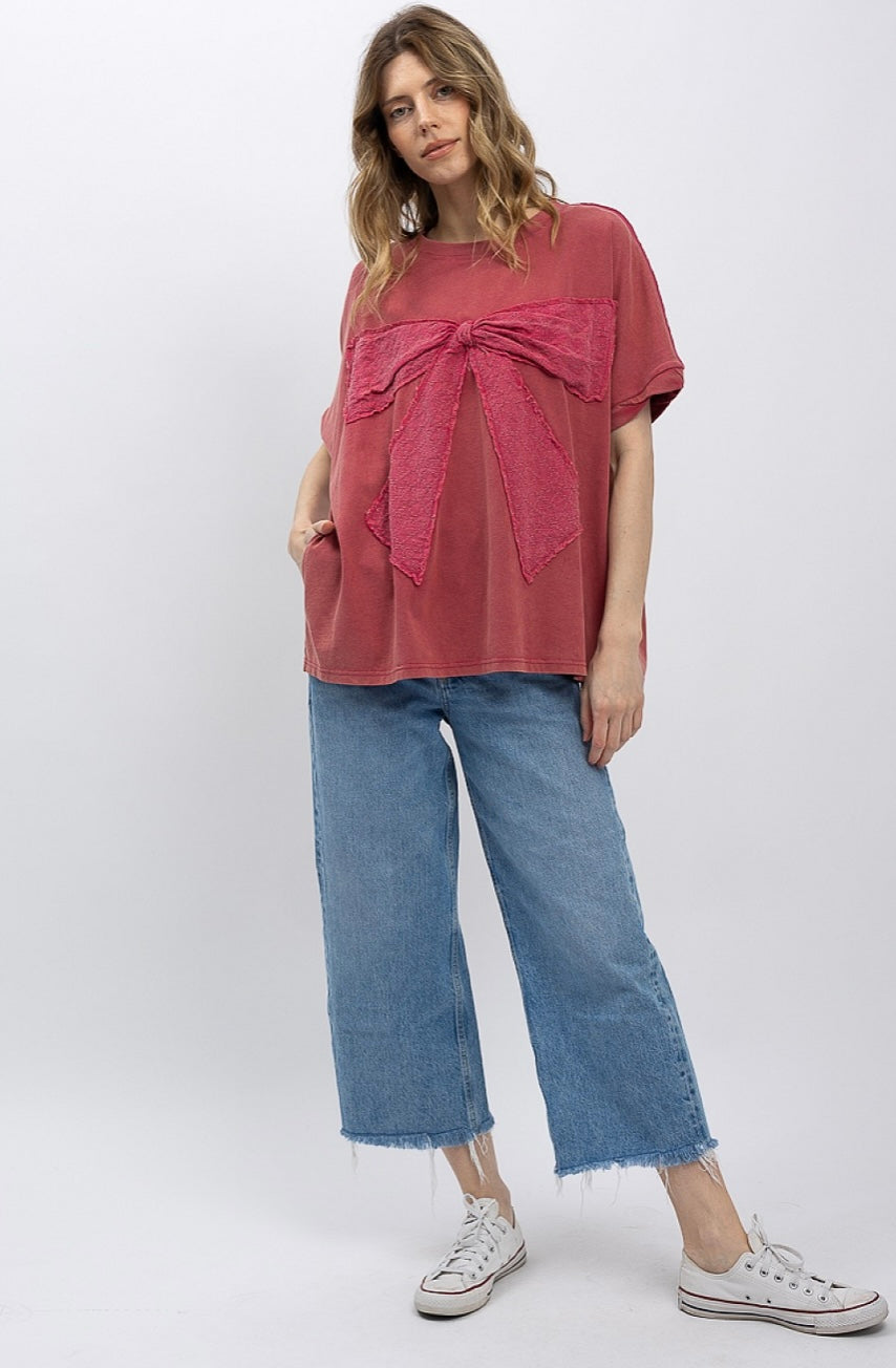 Magenta Short Sleeve Ribbon Shirt