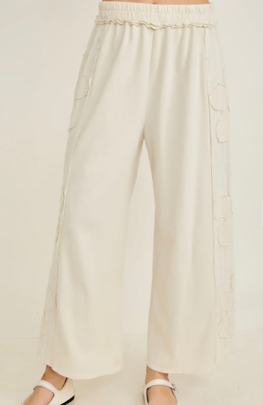Eyelet Flower Patched Wide Leg Pants