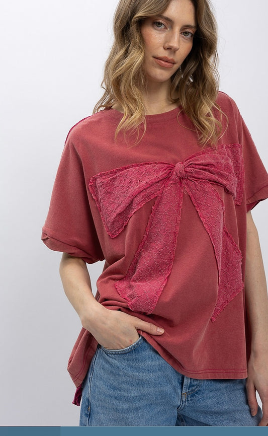 Magenta Short Sleeve Ribbon Shirt