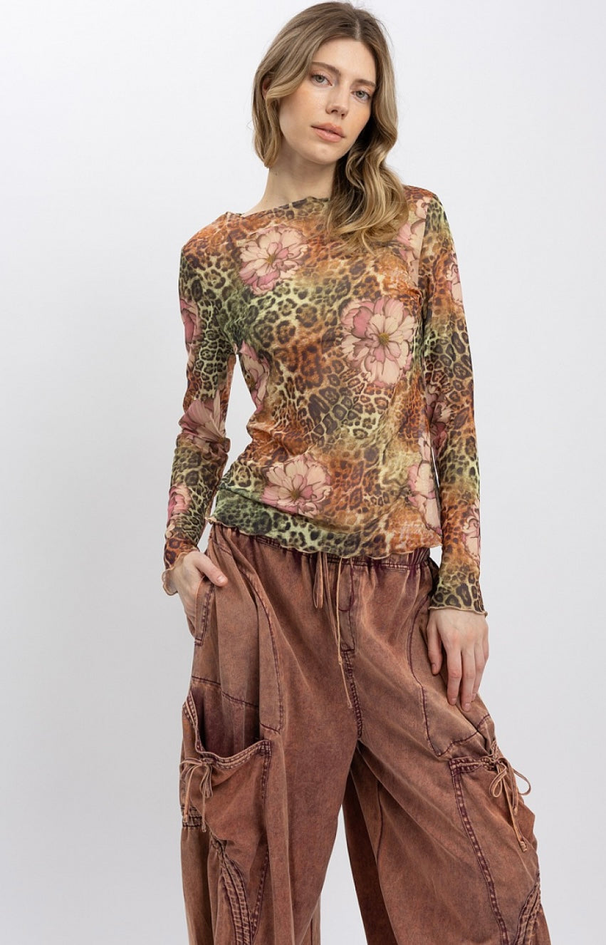 Leopard Mesh with Floral design