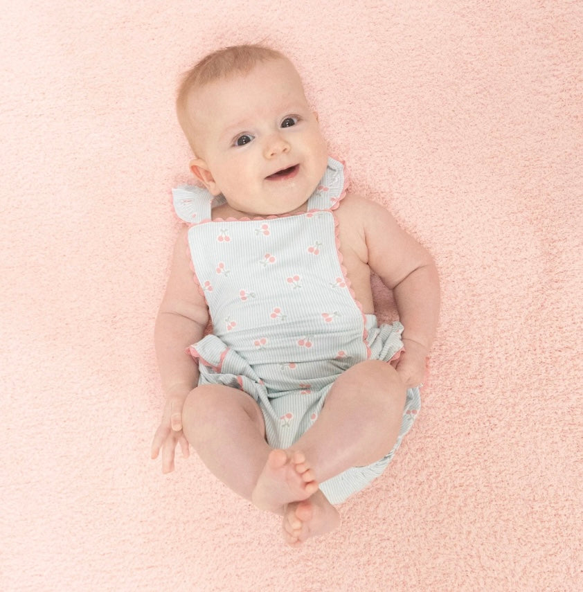 Tiny Cherry Stripe Ric Rac Ruffle Sunsuit