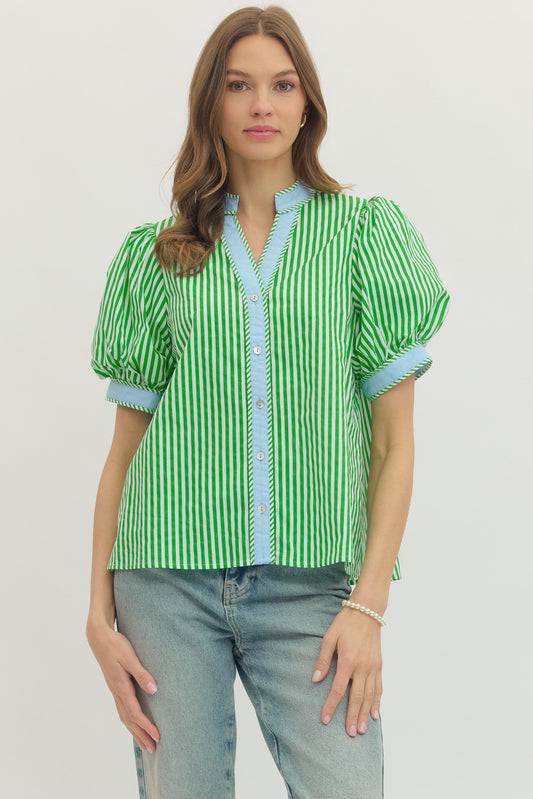 Stripe V-neck with Contrast Binding