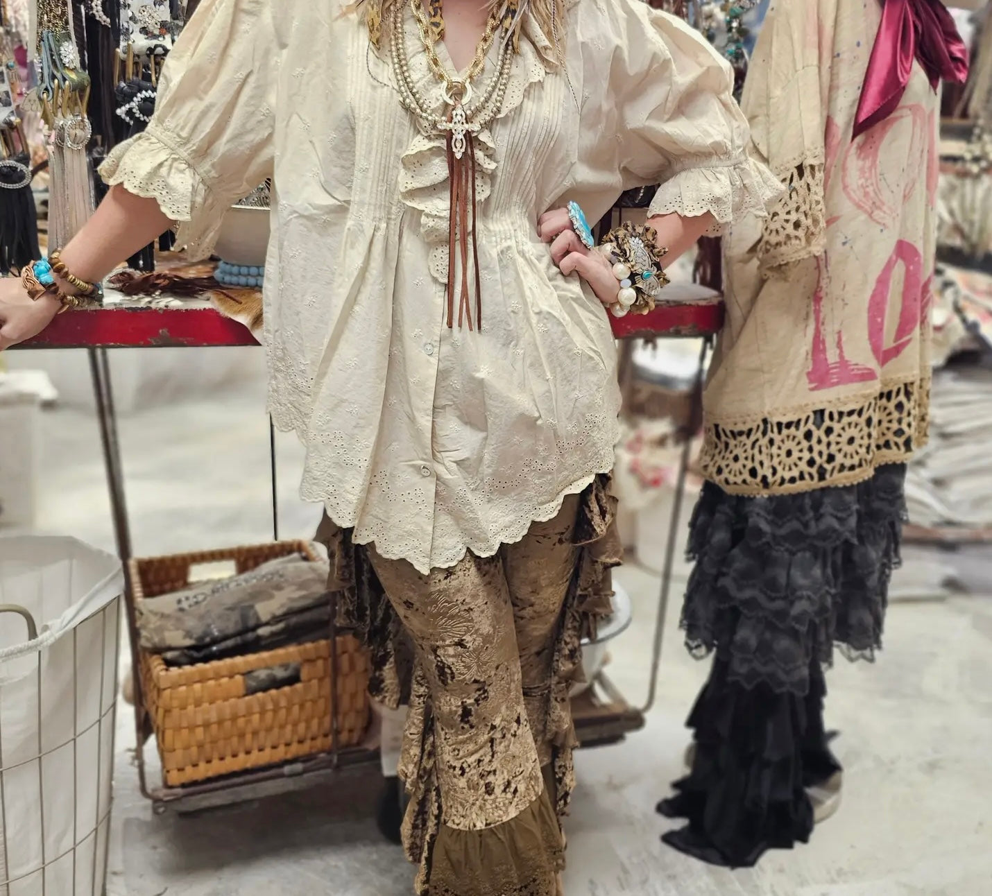 Eyelet Linen Cream Top