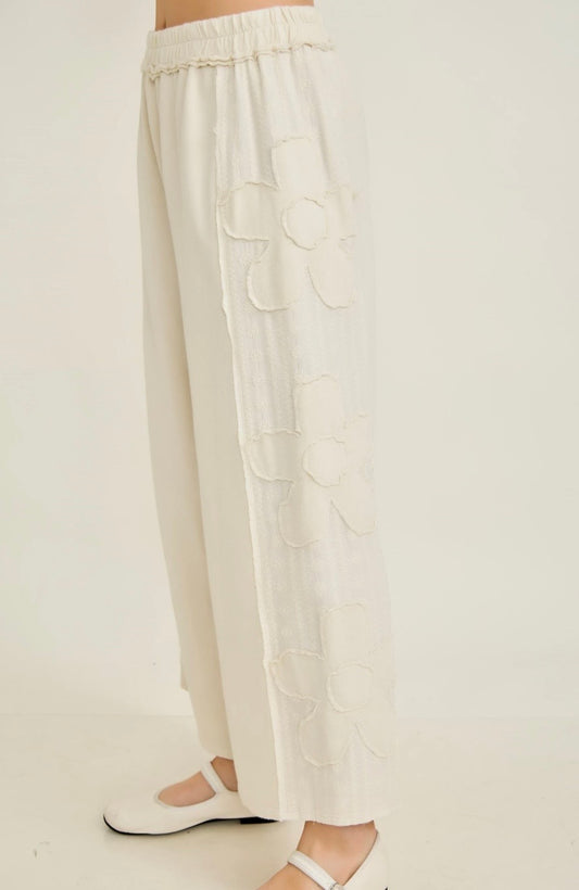 Eyelet Flower Patched Wide Leg Pants