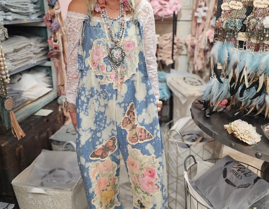 Vintage Butterfly Rose Overalls