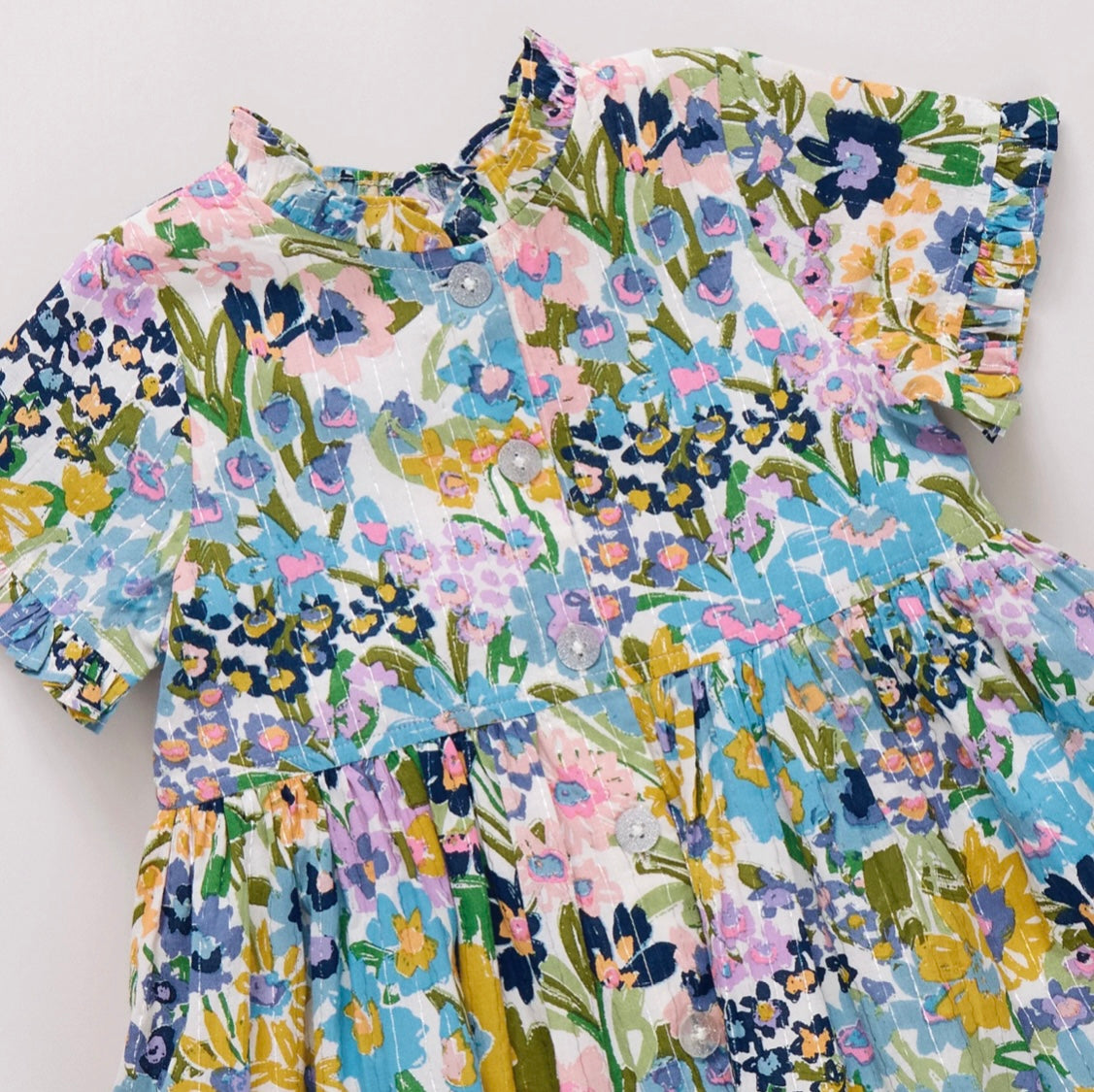 Girls “Autumn” Dress-Blue Large Sketches Floral