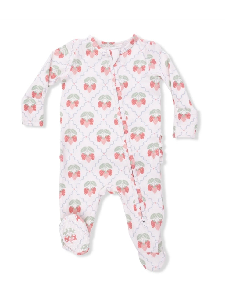 Sweet Strawberries 2 Way Ruffle Back Zipper Footie