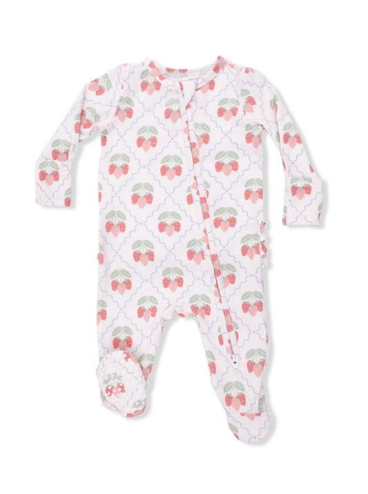 Sweet Strawberries 2 Way Ruffle Back Zipper Footie