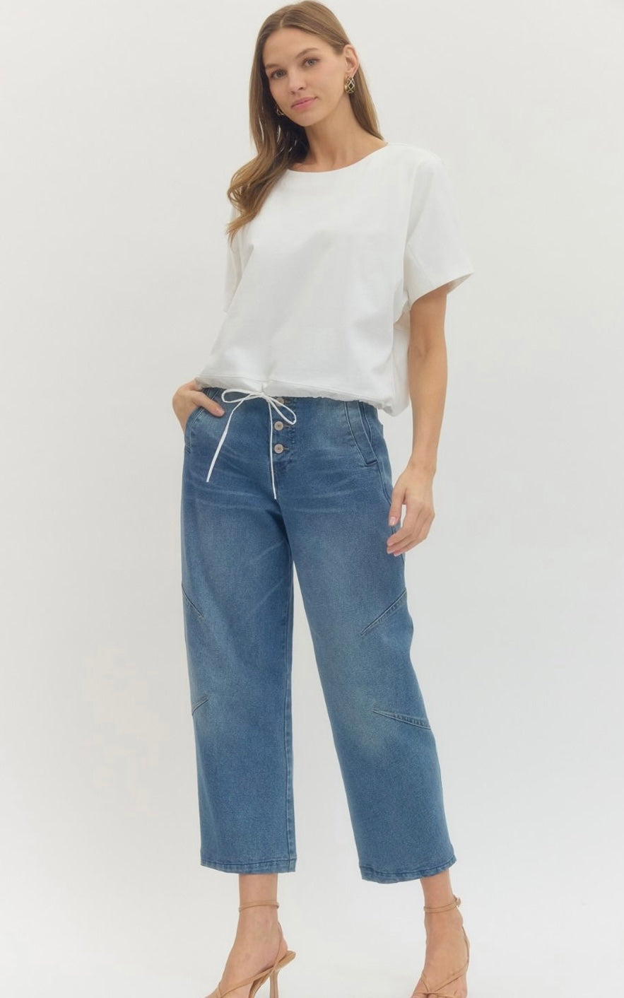 Solid Drawstring SS Top