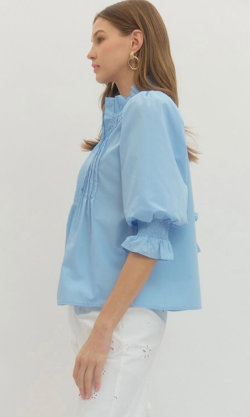 Solid Pintuck 3/4 Sleeve Top