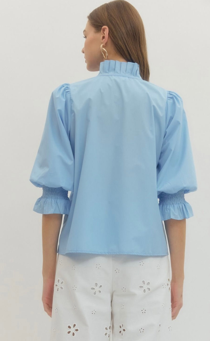 Solid Pintuck 3/4 Sleeve Top