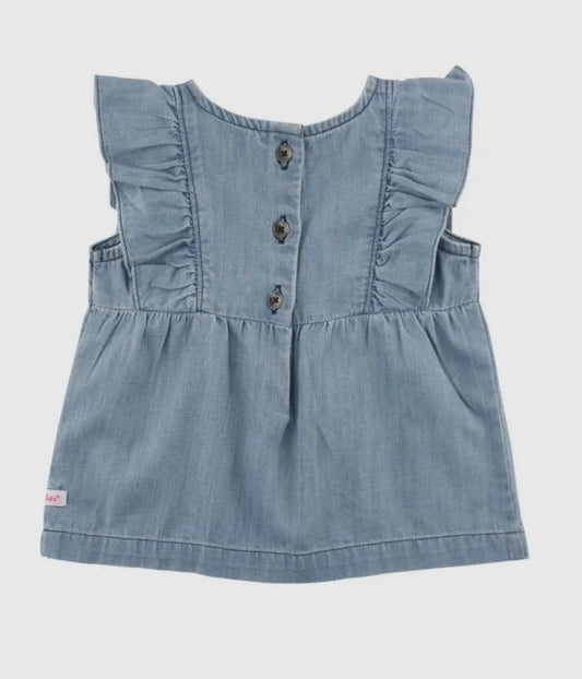 Girls Light Wash Denim Classic Ruffle Tank