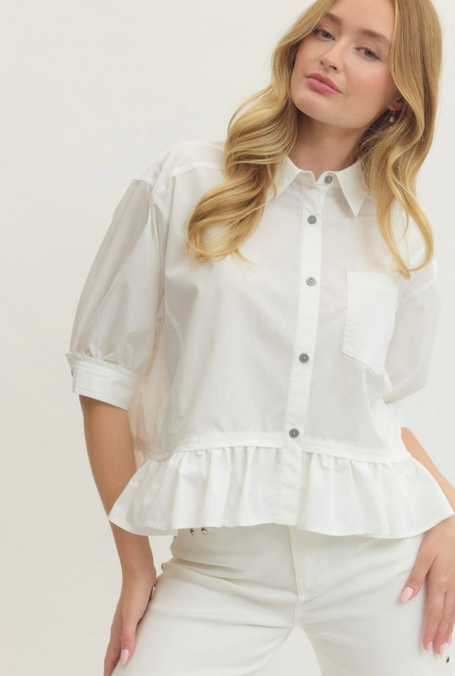 Solid Ruffle Hem Detail Top