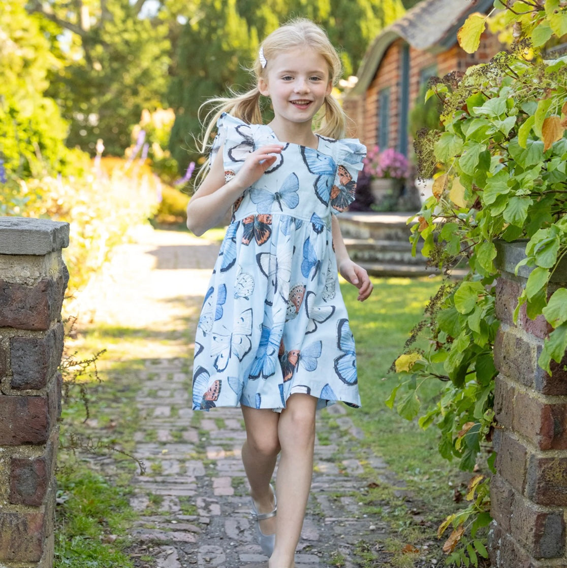 Elsie Dress-Blue Vintage Butterflies