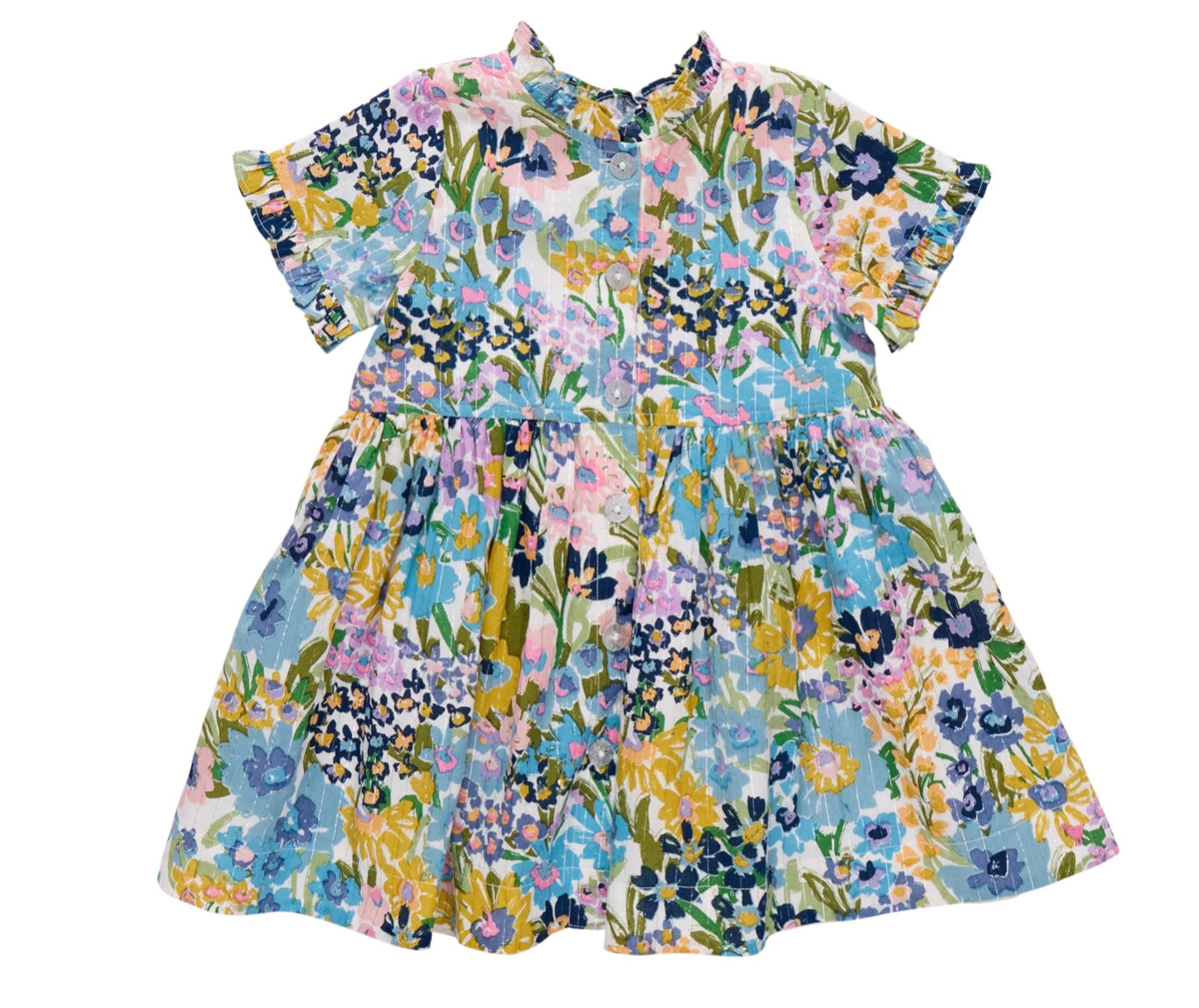 Girls “Autumn” Dress-Blue Large Sketches Floral