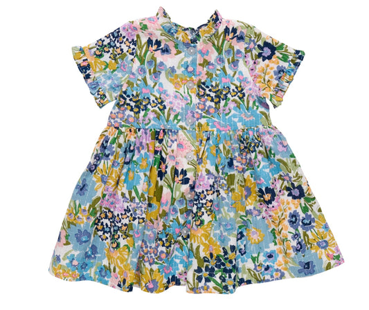 Girls “Autumn” Dress-Blue Large Sketches Floral