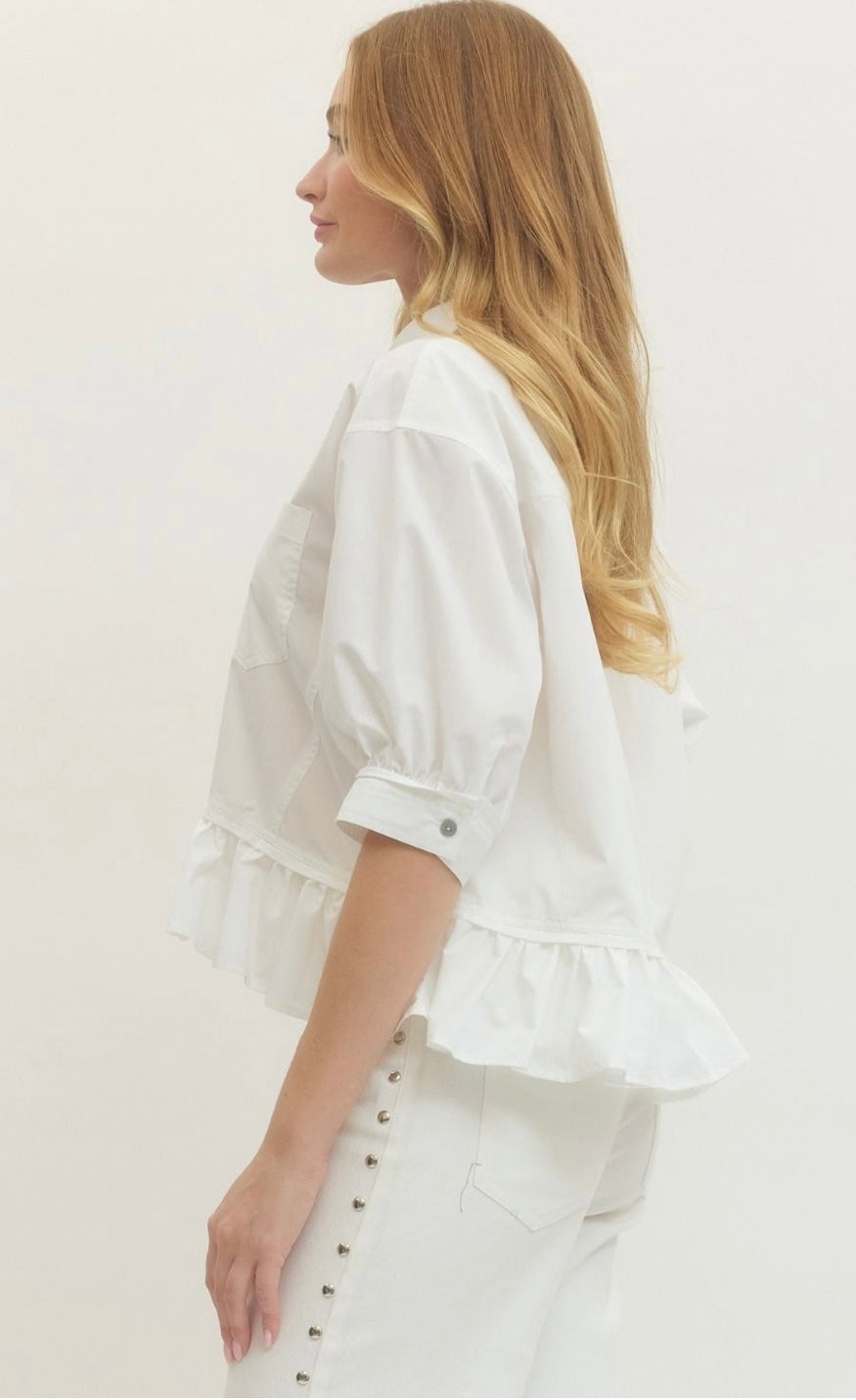 Solid Ruffle Hem Detail Top