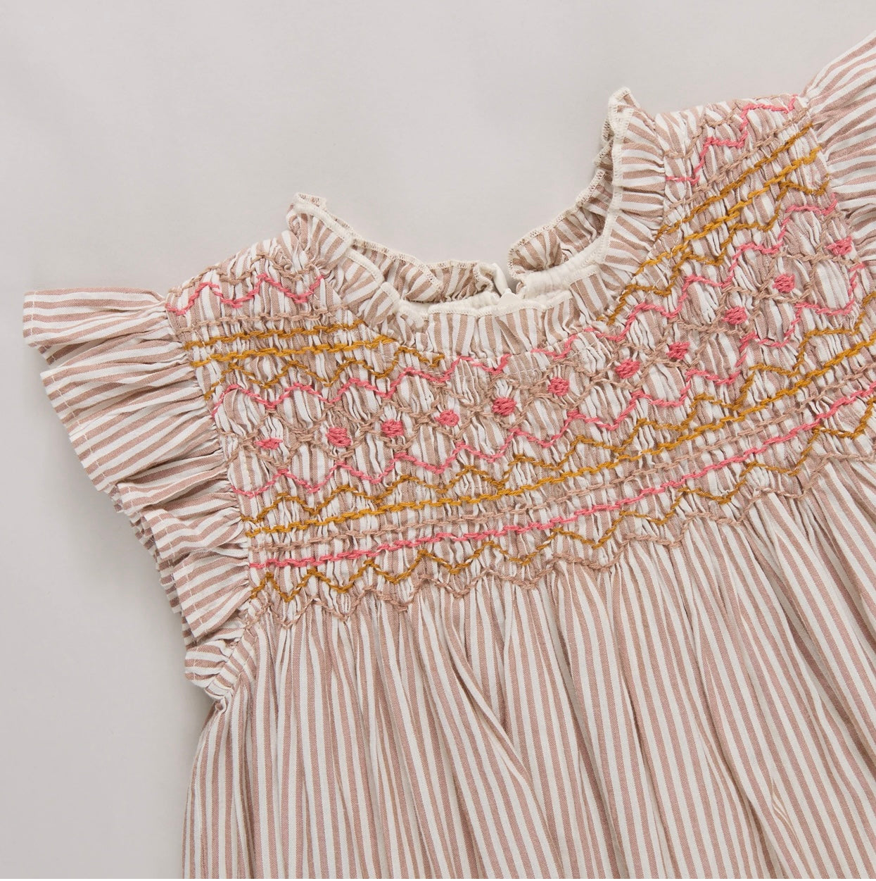 Girls Stevie Dress-Tawny Brown Smocked Stripe