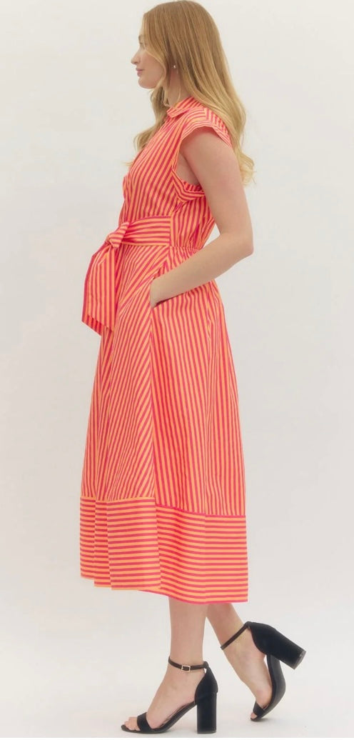 Cap Sleeve Striped Dress