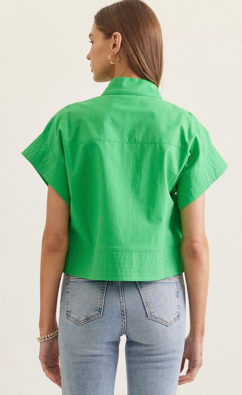 Linen Blend Top with Hidden Buttons