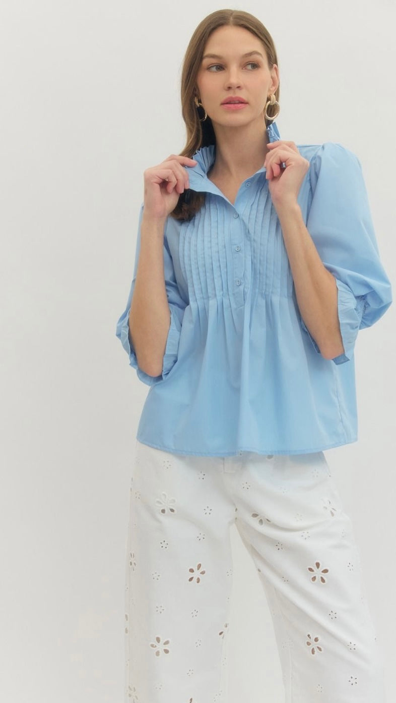 Solid Pintuck 3/4 Sleeve Top