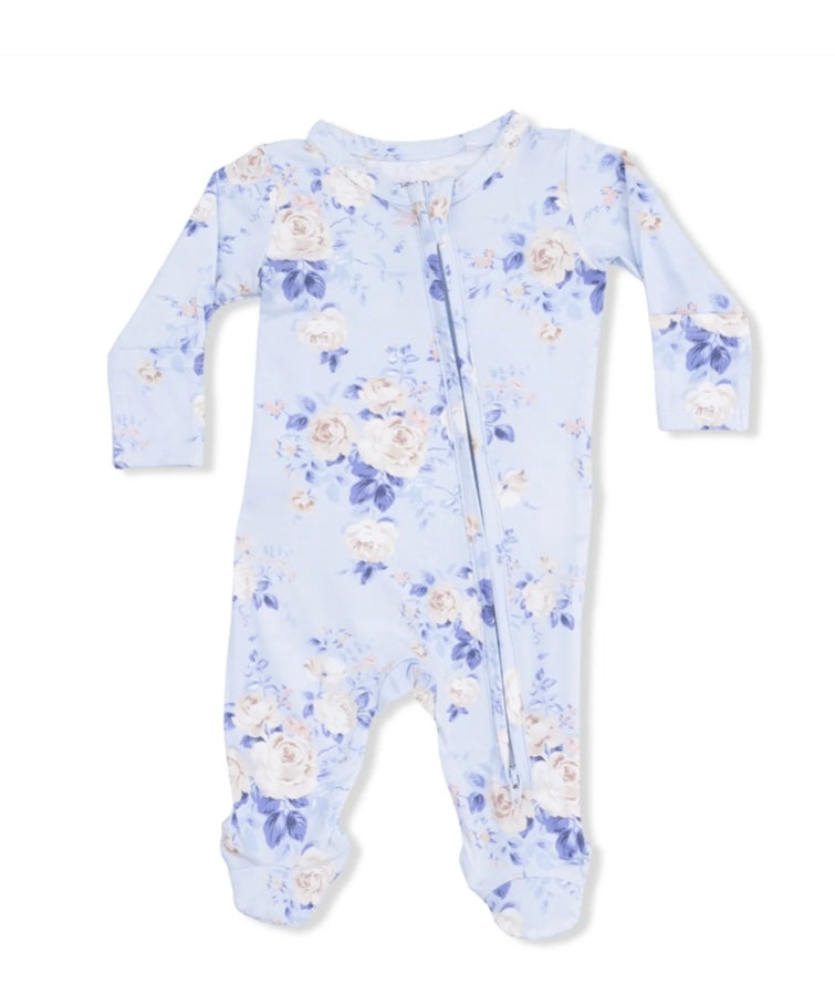 Ashley Rose Floral 2Way Ruffle Back Zipper Footie