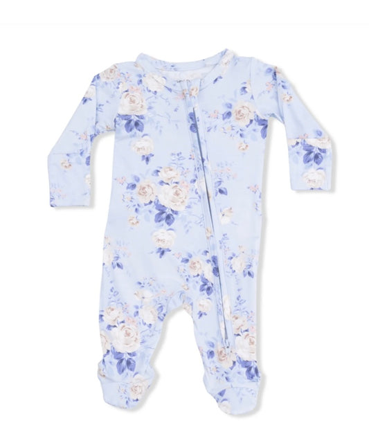 Ashley Rose Floral 2Way Ruffle Back Zipper Footie