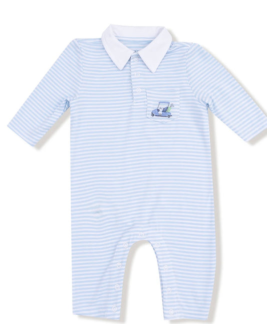 Angel Dear BLUE Striped Polo Romper L/S