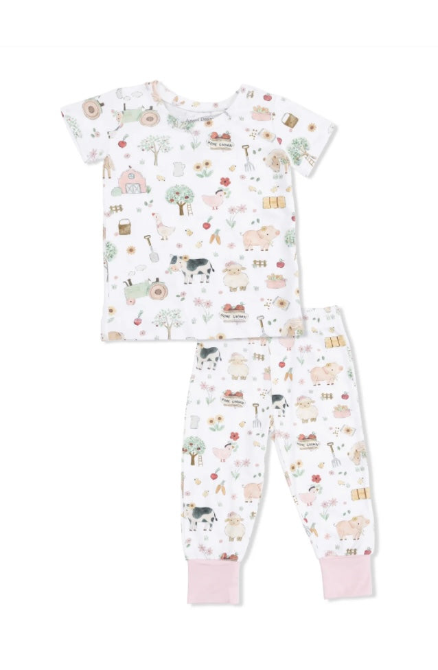 Cute Farm Animals Pink Short Sleeve Loungewear Set
