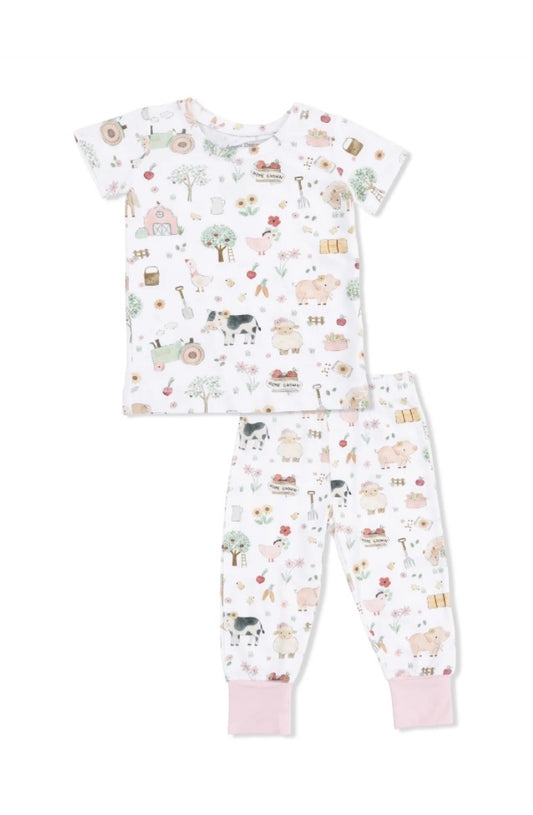 Cute Farm Animals Pink Short Sleeve Loungewear Set