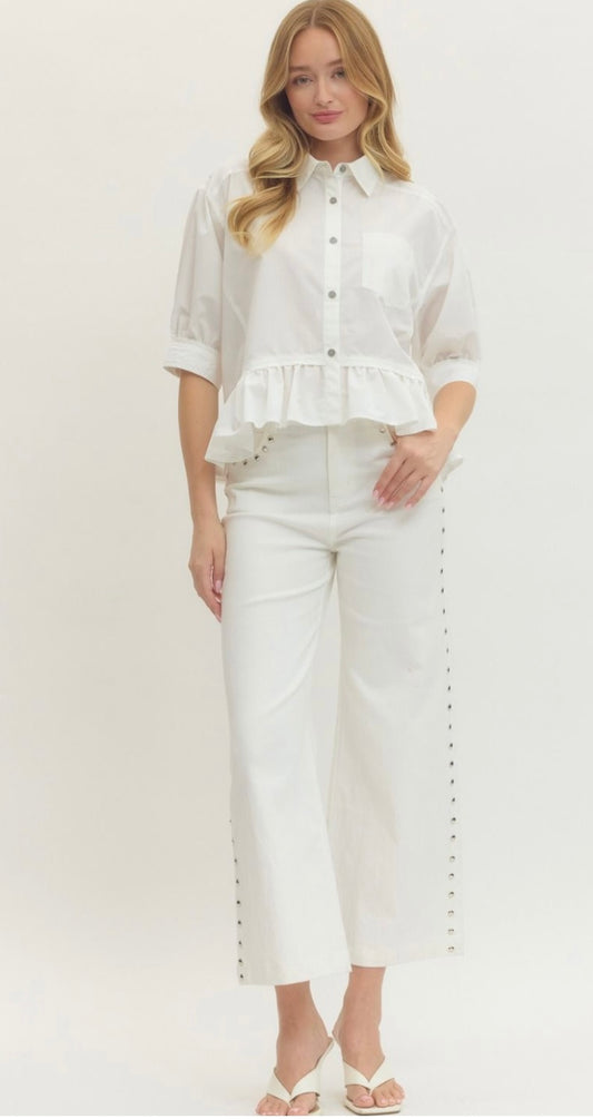 Solid Ruffle Hem Detail Top