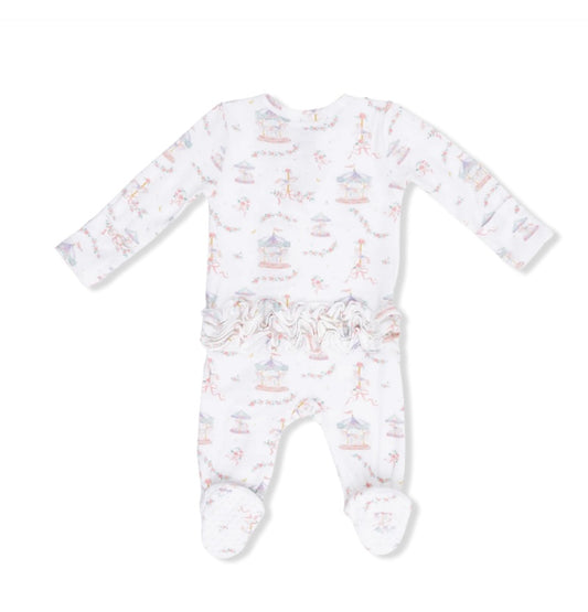 Carousel with Bows 2Way Ruffle Back Zipper Footie