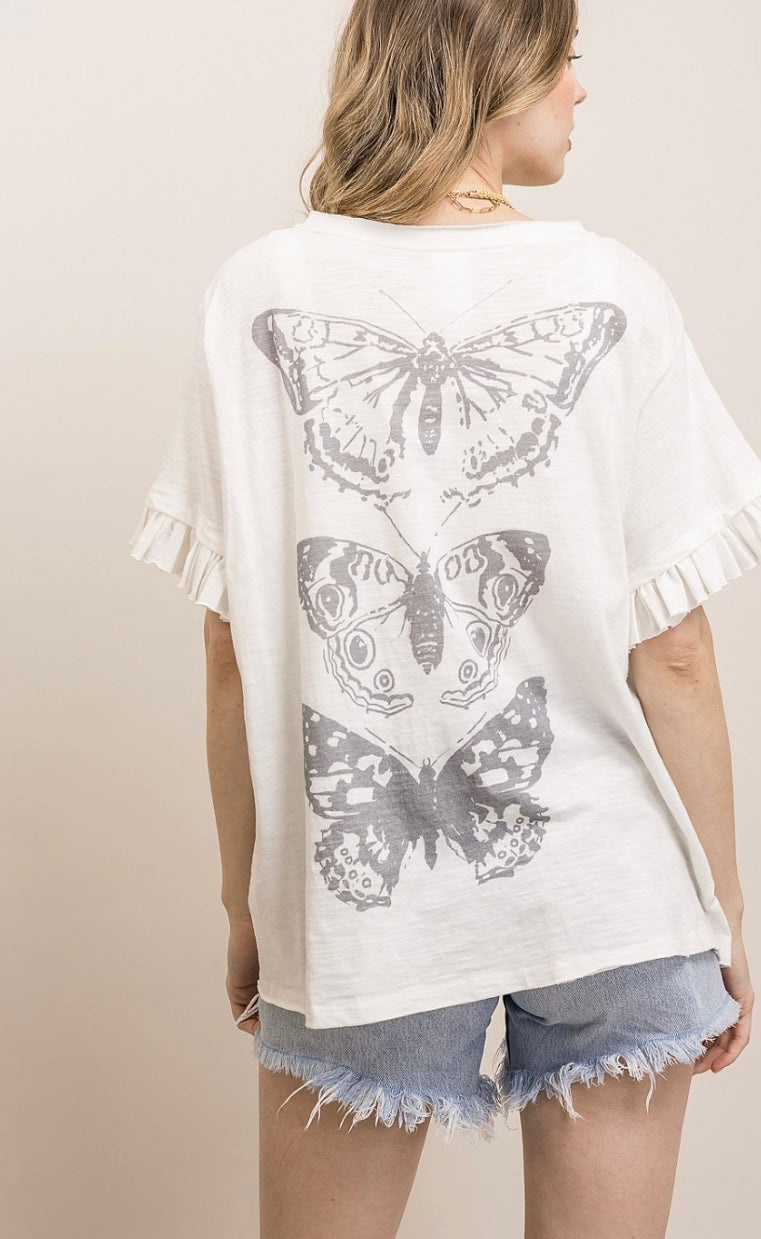 Butterfly Top with Ruffle Short Sleeve