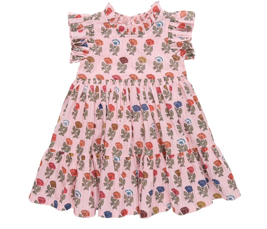 Girls Jennifer Dress-Multi Flower Drop