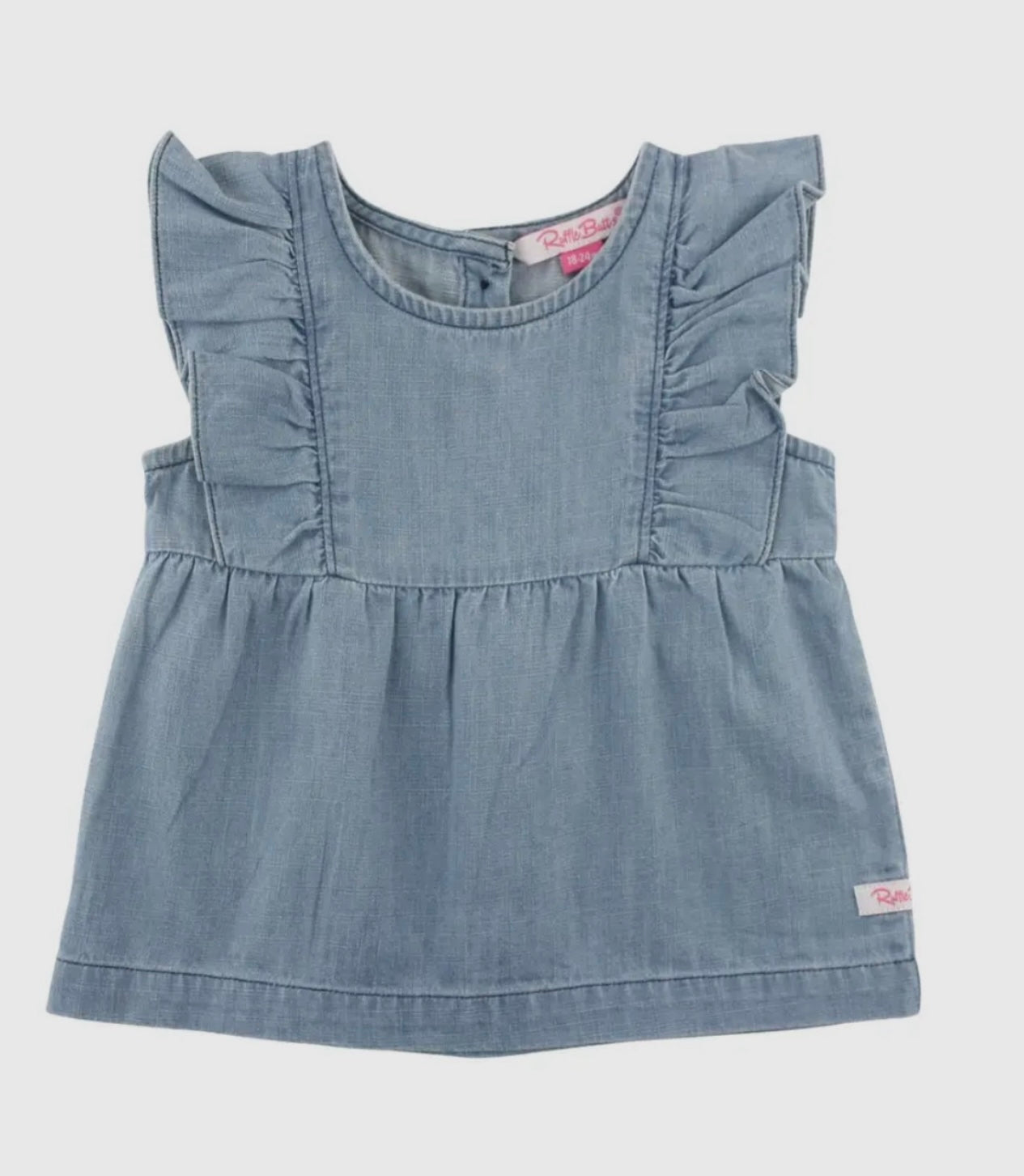 Girls Light Wash Denim Classic Ruffle Tank