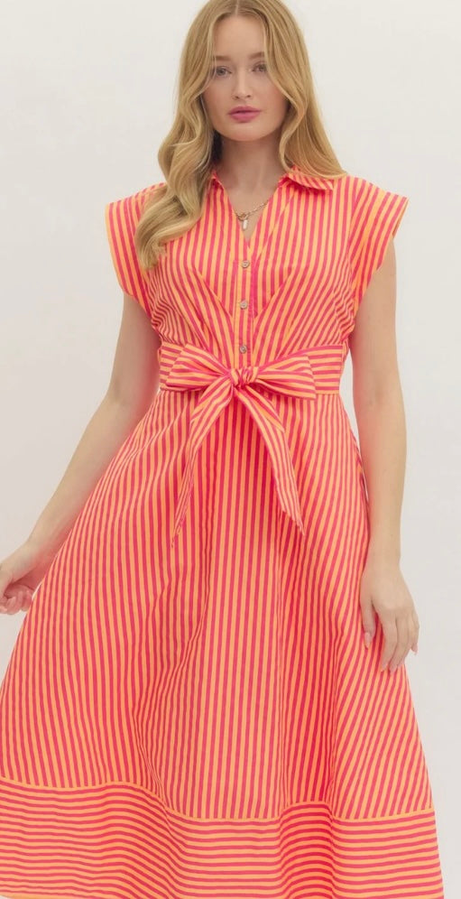 Cap Sleeve Striped Dress