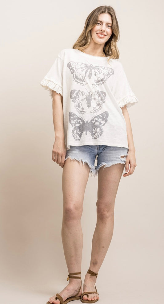 Butterfly Top with Ruffle Short Sleeve