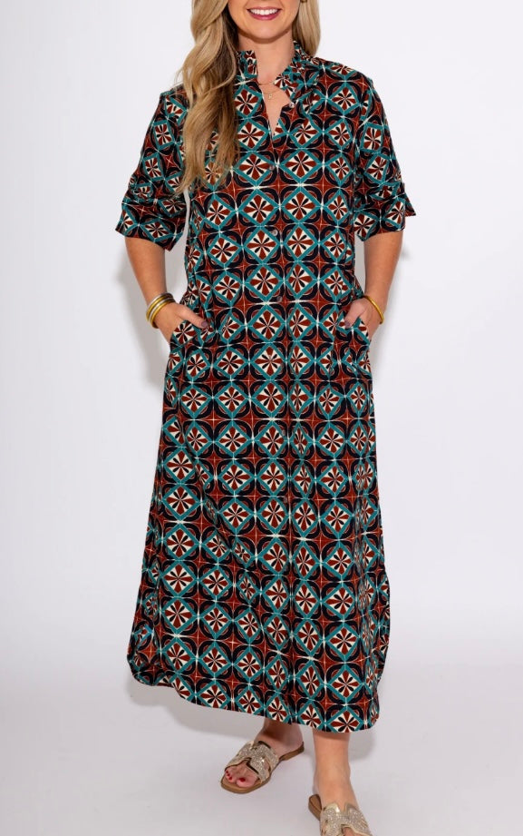 Geometric Print Midi with 3/4 Sleeves