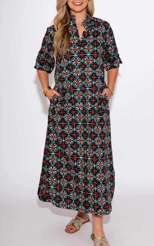 Geometric Print Midi with 3/4 Sleeves
