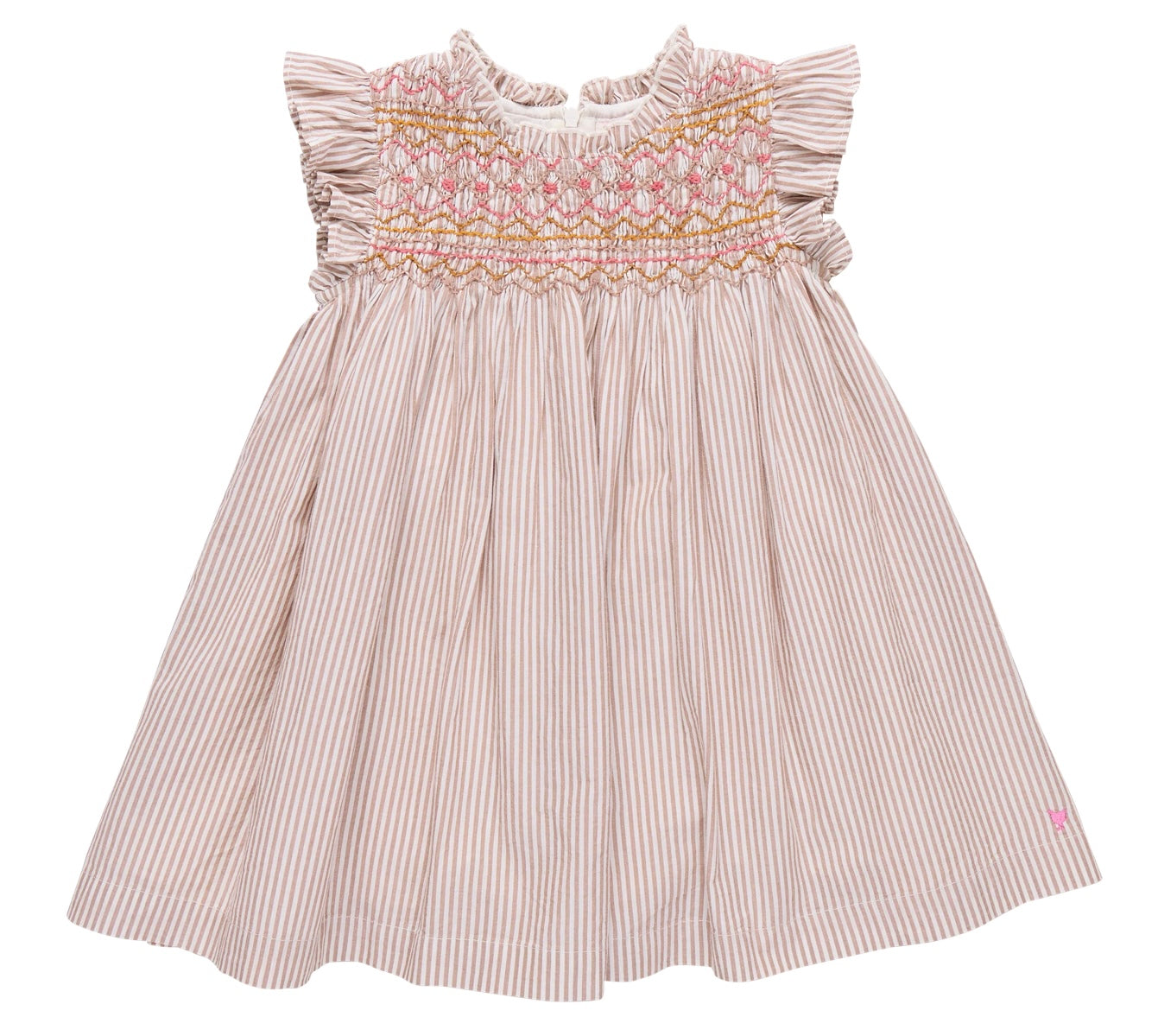 Girls Stevie Dress-Tawny Brown Smocked Stripe